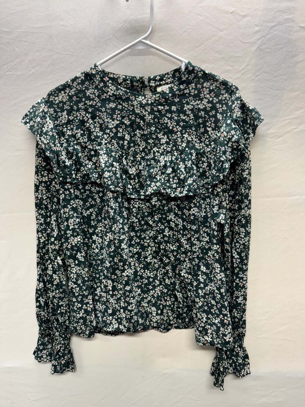 ana a new approach Floral Ruffle Blouse Size XXL Dark Green Long Sleeve